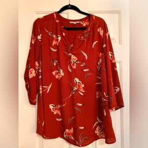 Daniel Rainn Coral Red Floral V-Neck Tunic